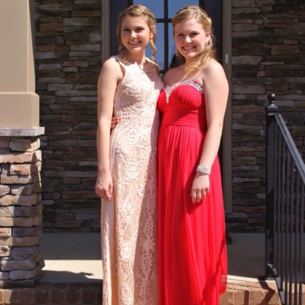 Peach Lace Prom Dress